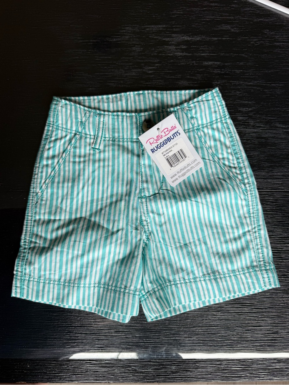 Ruffle Butts Mint and White Striped Boys Shorts